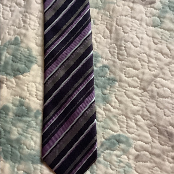 George tie EUC, 59” long dark and light purple silver white diagonal stripes - Picture 2 of 5
